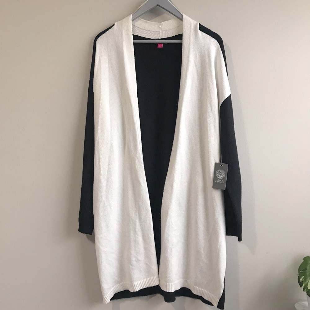 Vince Camuto black white open long cardigan size 1X